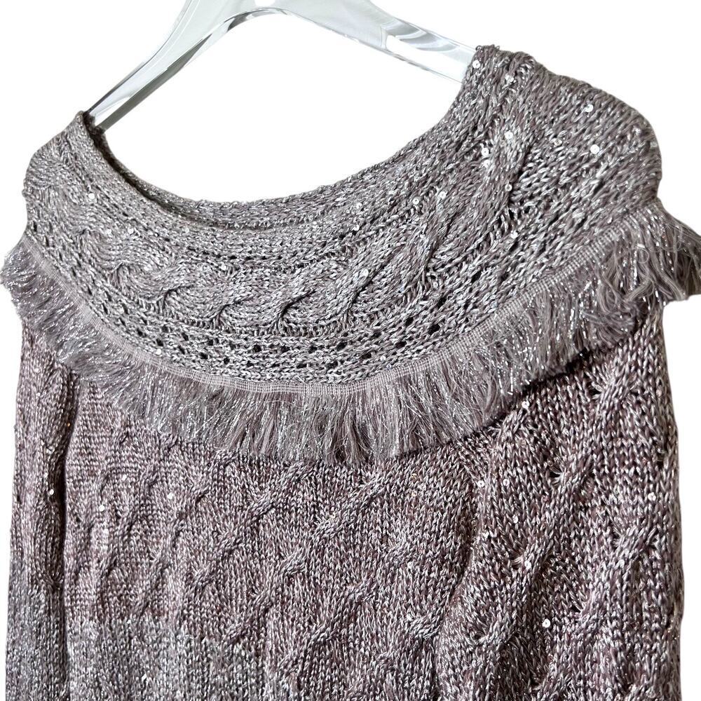 WHBM Sequin Knit Boat Neck Sweater in Taupe with Gold Metallic Knit Women’s XS - Picture 2 of 9